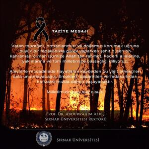 Rektörümüz Prof. Dr. Abdurrahim Alkış'ın Taziye Mesajı